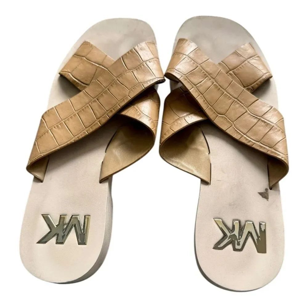 Michael Kors Womens Glenda Slide Sandals Leather Brown Shoes Flats 7M - Picture 5 of 8